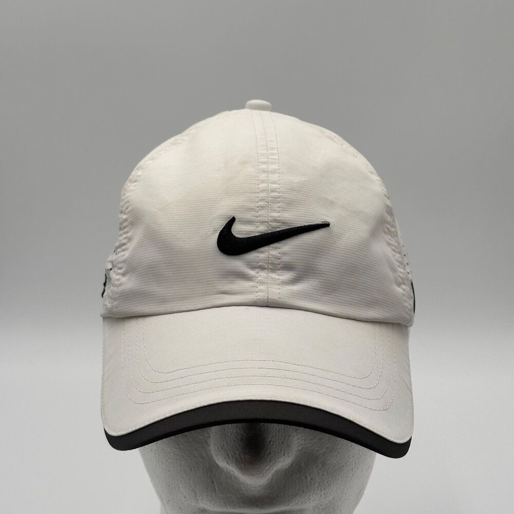 Nike Golf Y2K Tech Performance Hat White Black Swoosh Ventilated Strapback